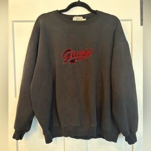 Vintage Embroidered Guess Spell Out Men's Black Sweatshirt with Red Logo